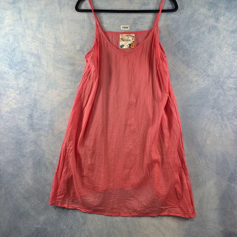 Lulalife Womens Coral Pink V-Neck Adjustable Strap Slip Dress Size Medium